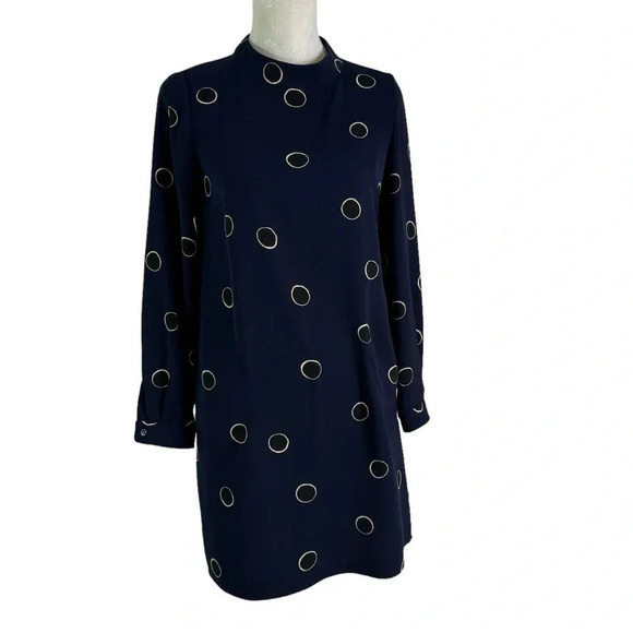 Boden Mock Neck Long Sleeve Shift Dress with Pockets Navy Size 2 - Picture 5 of 15